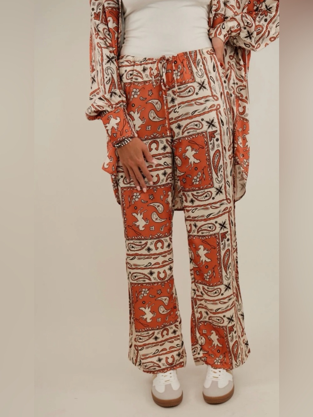 🤠🧡🐴NWOT Bailey Rose “Sunset🌅Rodeo Silk🥰Feel Lined Wide-Leg Pants w/Pockets🤗" MD